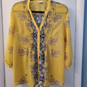 Charter Club Yellow Patterned Medium Blouse